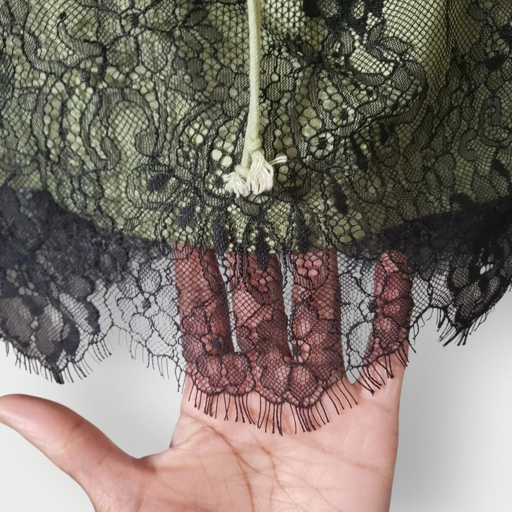 Cider Green Black Lace Flare Long Bell Sleeve Crop Top Fairycore Goth Large - Picture 4 of 12